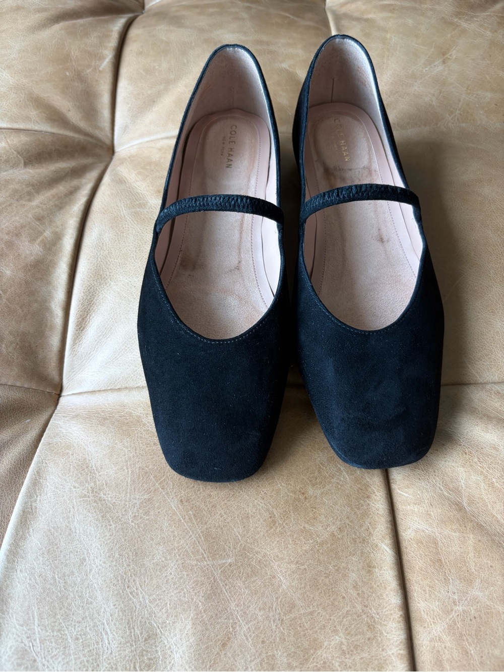 Cole Haan Black Suede Mary Jane Flats Size 9.5